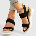 Elastic Strap Open Toe Espadrille Wedge Sandals Women