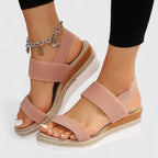 Elastic Strap Open Toe Espadrille Wedge Sandals Women