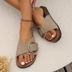 Buckle Strap Cork Footbed Flat Slide Sandal