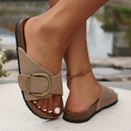 Buckle Strap Cork Footbed Flat Slide Sandal