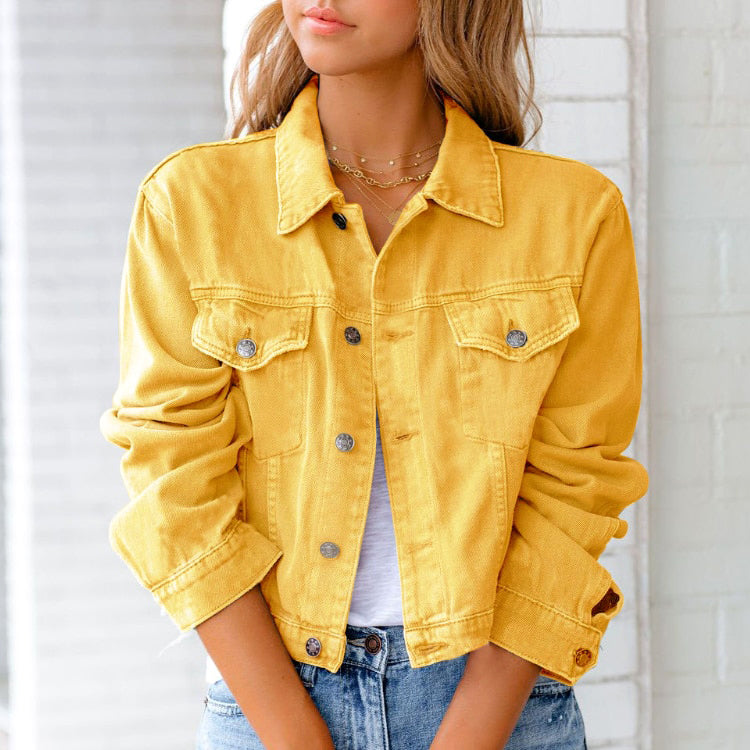 Aria | Women's Cropped Button-Front Denim Jacket with Chest Pockets