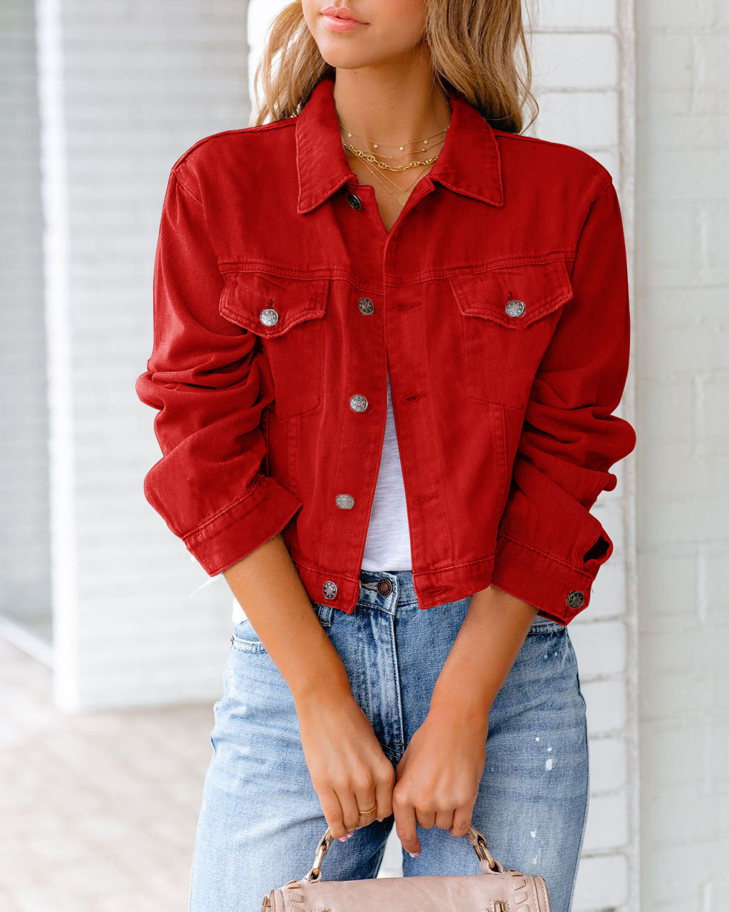 Aria | Women's Cropped Button-Front Denim Jacket with Chest Pockets