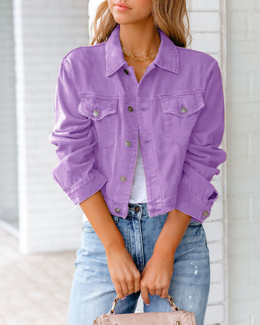 Aria | Women's Cropped Button-Front Denim Jacket with Chest Pockets