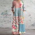 Floral Patchwork Print Boho Cotton Casual Maxi Dress