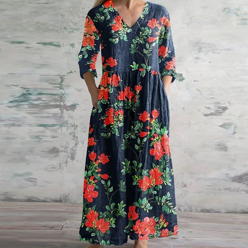 Floral Patchwork Print Boho Cotton Casual Maxi Dress