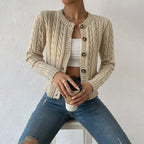Fenwick | Women's Cropped Cable Knit Button Front Cardigan