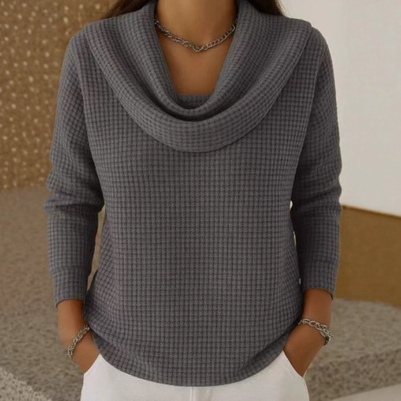 Marisela | Women's Waffle Knit Cowl Neck Sweater