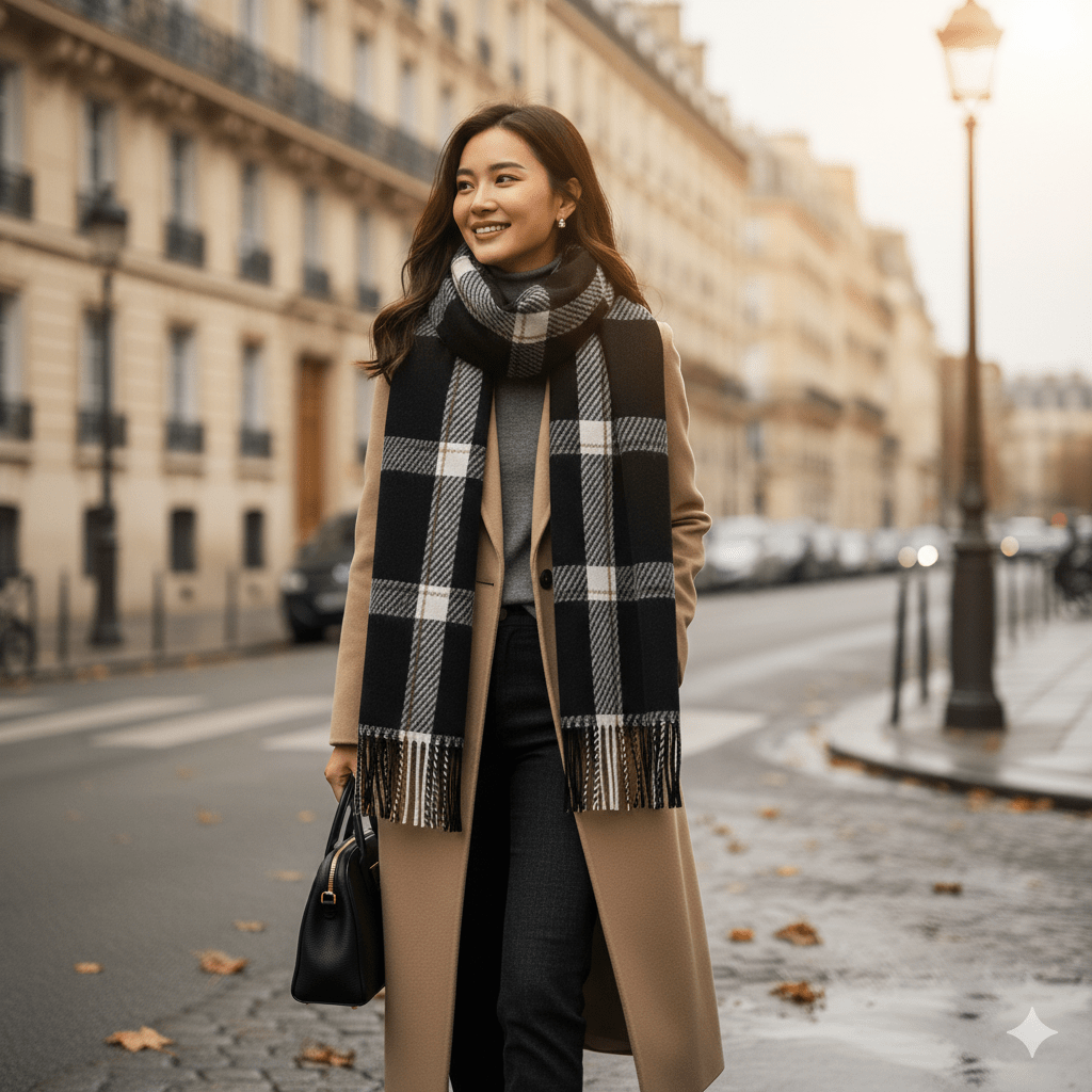 Bianca | Women’s Checked Scarf with Fringe Ends