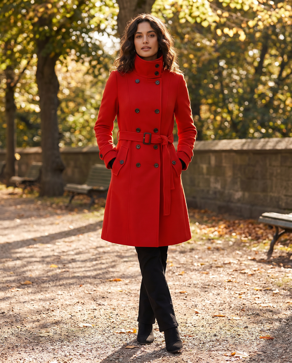 Theodora | Women's Long Stand Collar Double Breasted Coat