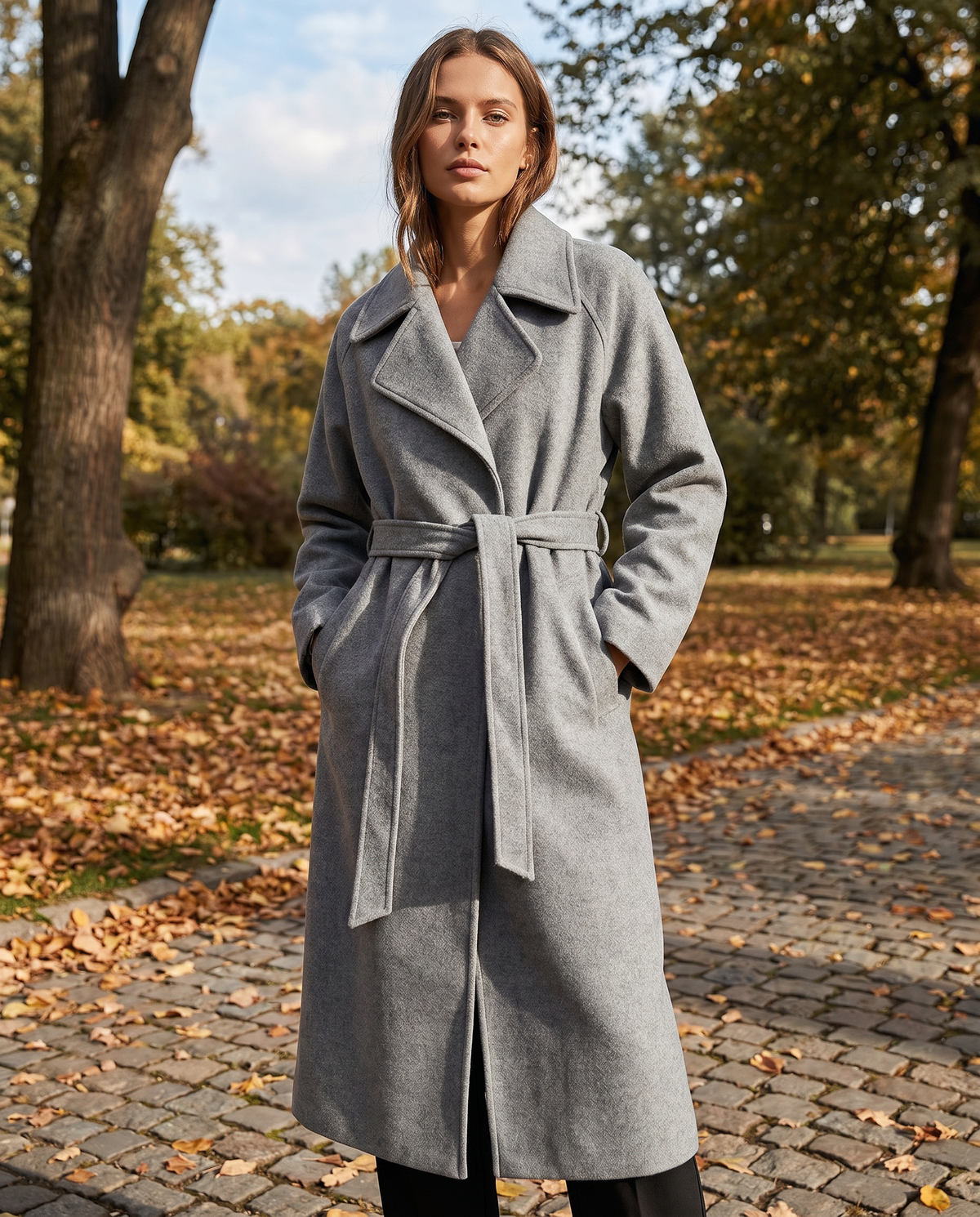 Ilse | Women's Belted Long Wool-Blend Wrap Coat