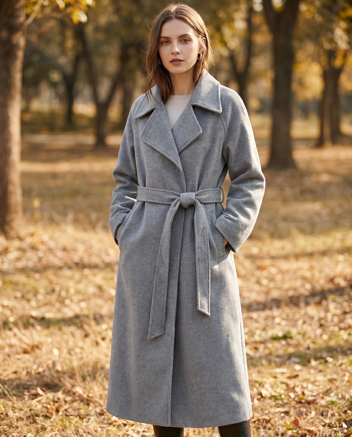 Ilse | Women's Belted Long Wool-Blend Wrap Coat