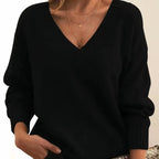 Beatrix | Women's Oversized Knit Sweater with Deep V-Neck and Ribbed Cuffs