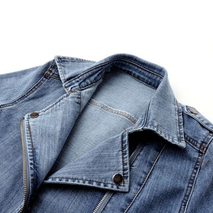 Josephine | Women's Fitted Zip-Front Denim Moto Jacket