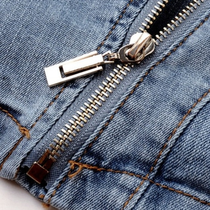 Josephine | Women's Fitted Zip-Front Denim Moto Jacket