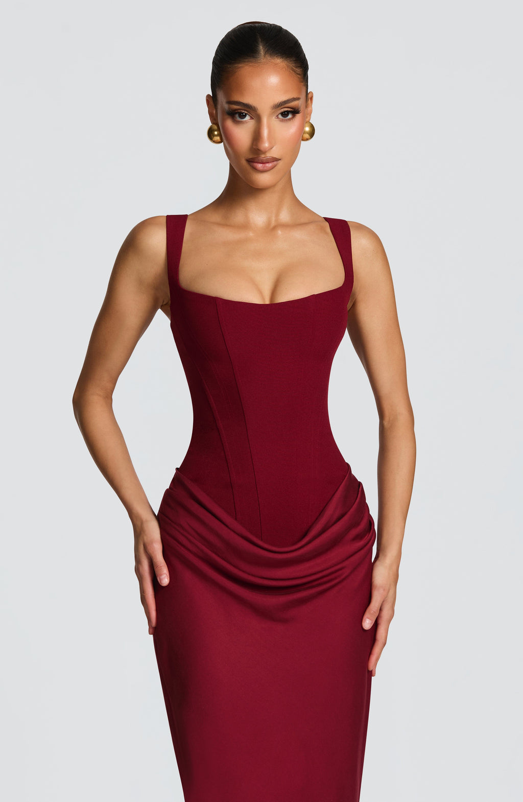 Square Neck Side Ruched Bodycon Maxi Dress - Formal Evening Gown