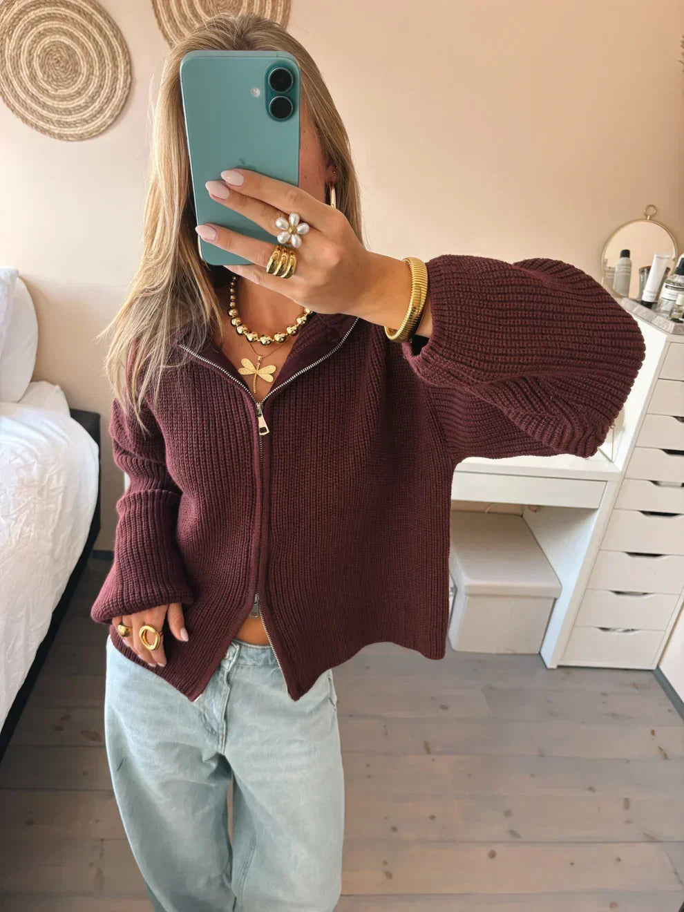 Emberly | Women's Chunky Zip-Up Cardigan in Cashmere Blend Knit