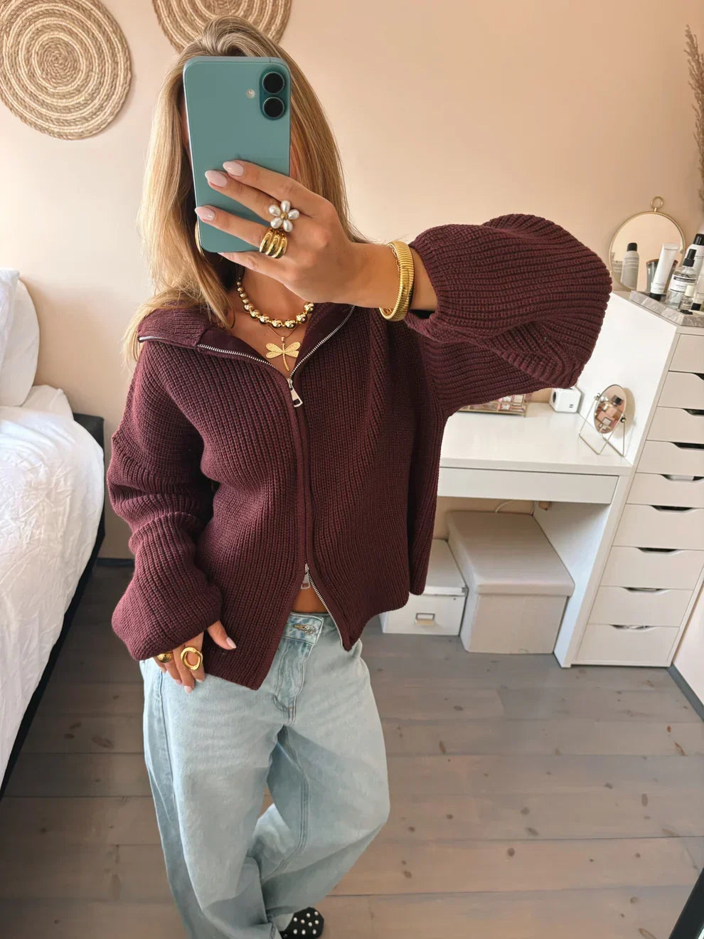 Emberly | Women's Chunky Zip-Up Cardigan in Cashmere Blend Knit