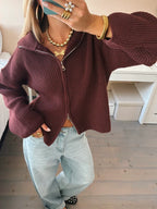 Emberly | Women's Chunky Zip-Up Cardigan in Cashmere Blend Knit