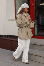 Delphine | Women's Short Belted Trench Jacket with Point Collar
