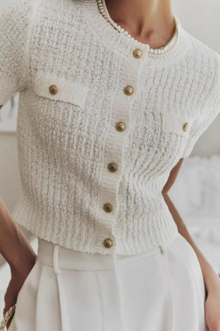Isolde | Women's Cropped Button Front Ribbed Knit Cardigan