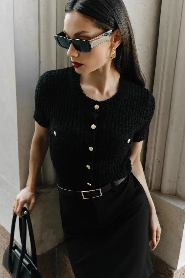 Isolde | Women's Cropped Button Front Ribbed Knit Cardigan