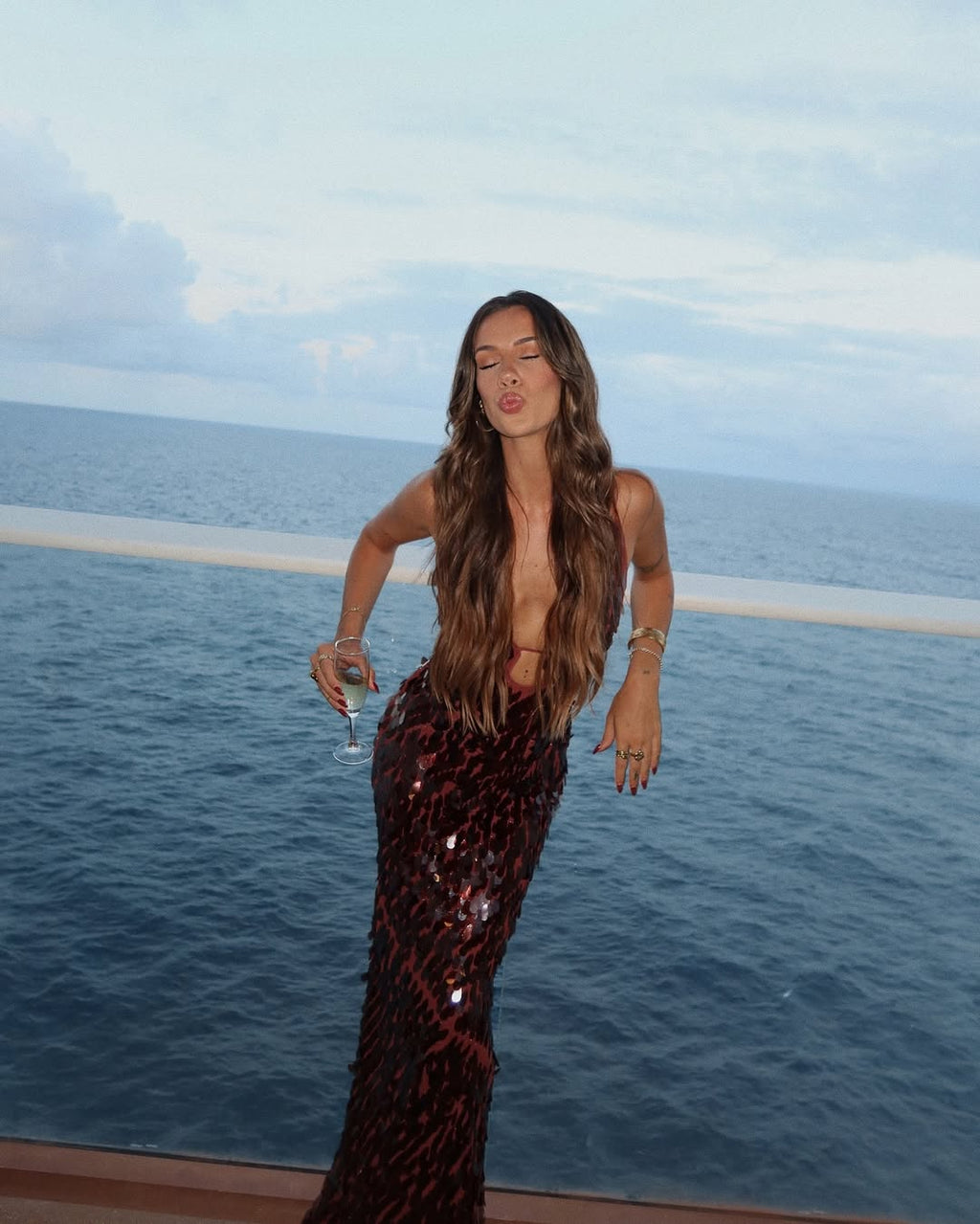 Burgundy Sequin Plunge Homecoming Dress