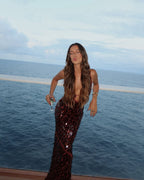 Burgundy Sequin Plunge Homecoming Dress