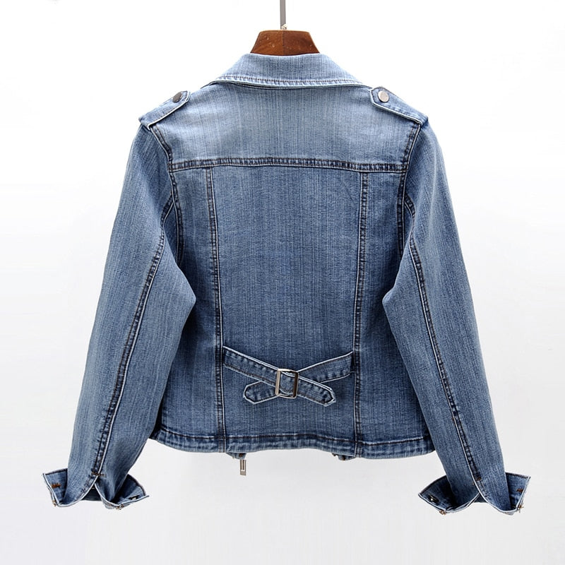 Josephine | Women's Fitted Zip-Front Denim Moto Jacket