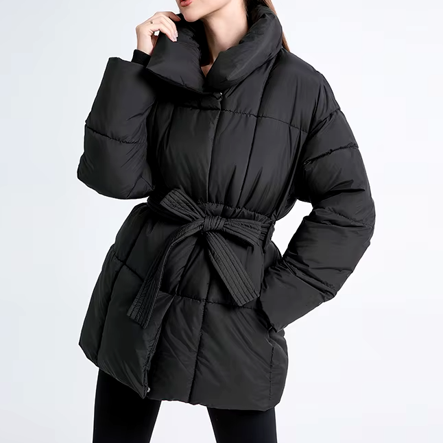 Cordelia | Women's Belted Quilted Puffer Jacket with Funnel Collar