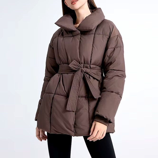 Cordelia | Women's Belted Quilted Puffer Jacket with Funnel Collar
