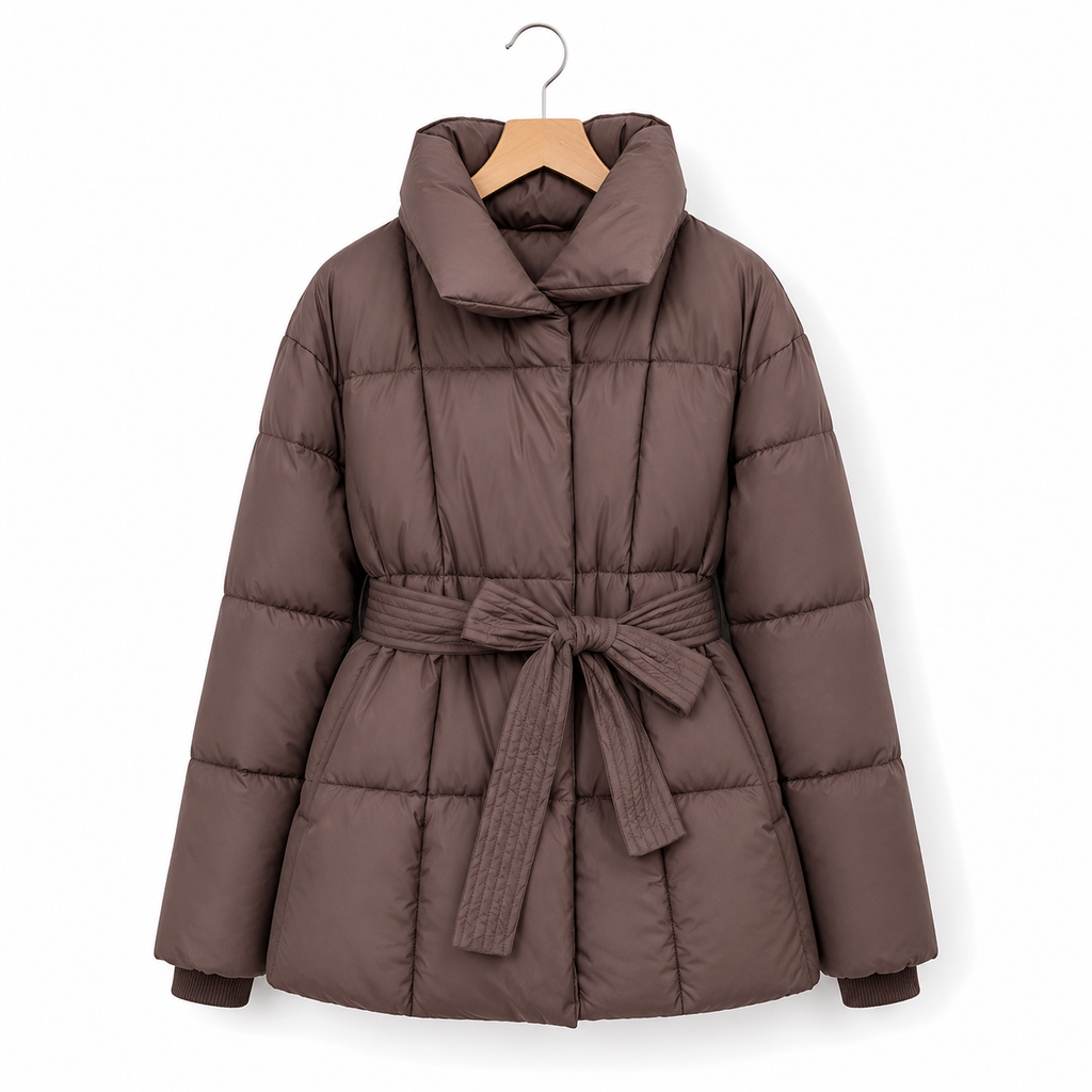 Cordelia | Women's Belted Quilted Puffer Jacket with Funnel Collar