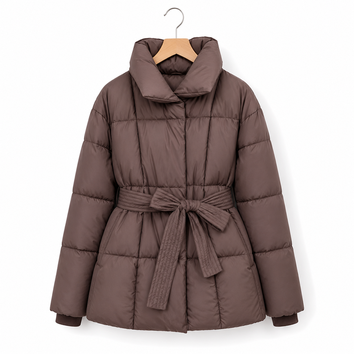 Cordelia | Women's Belted Quilted Puffer Jacket with Funnel Collar