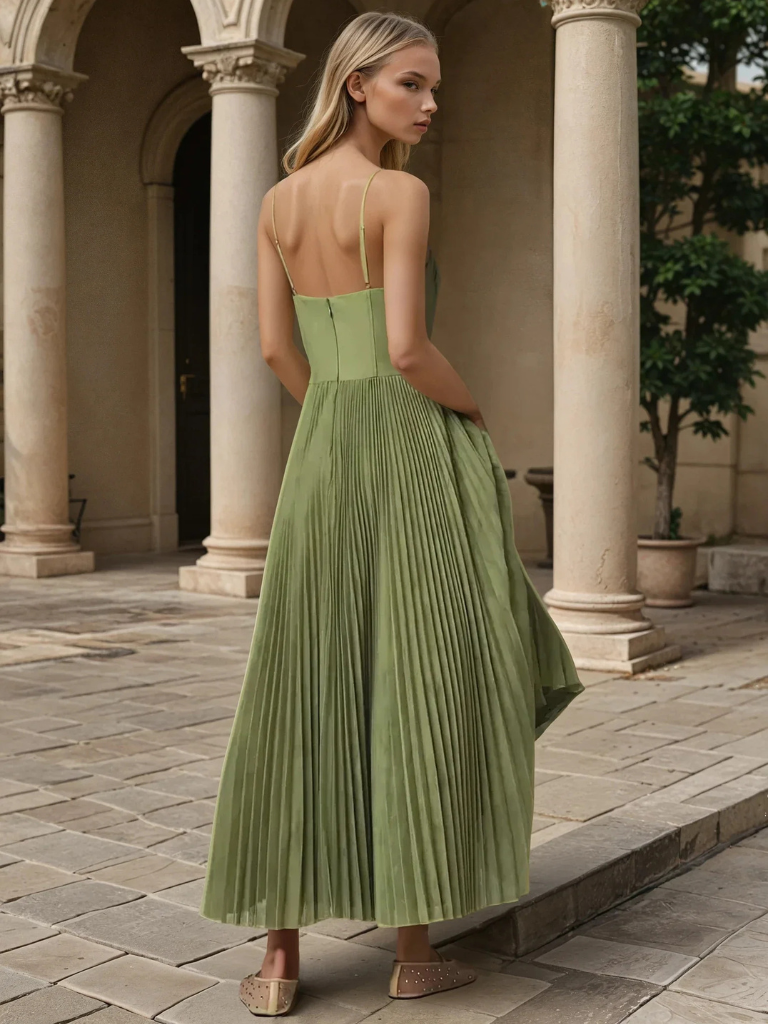 Sage Green Pleated Bustier Homecoming Dress