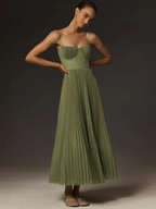 Sage Green Pleated Bustier Homecoming Dress