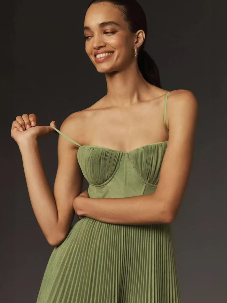 Sage Green Pleated Bustier Homecoming Dress