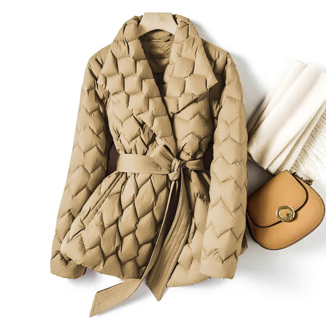 Adalyn | Women's Shawl Collar Quilted Puffer Coat with Self-Tie Belt