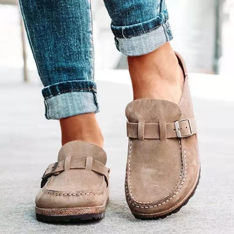 Suede Buckle Strap Cork Footbed Slip On Casual Flat Loafer