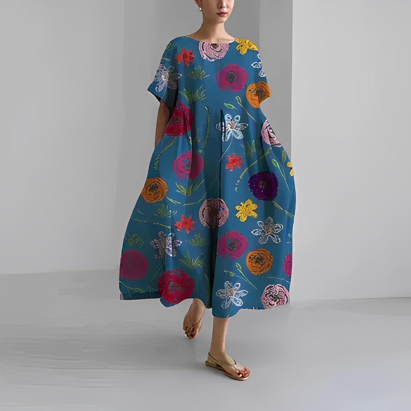 Vibrant Loose Fit Floral Summer Dress