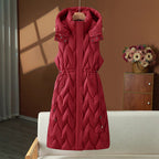 Astrid | Women's Long Quilted Puffer Vest with Hood and Drawstring Waist