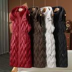 Astrid | Women's Long Quilted Puffer Vest with Hood and Drawstring Waist
