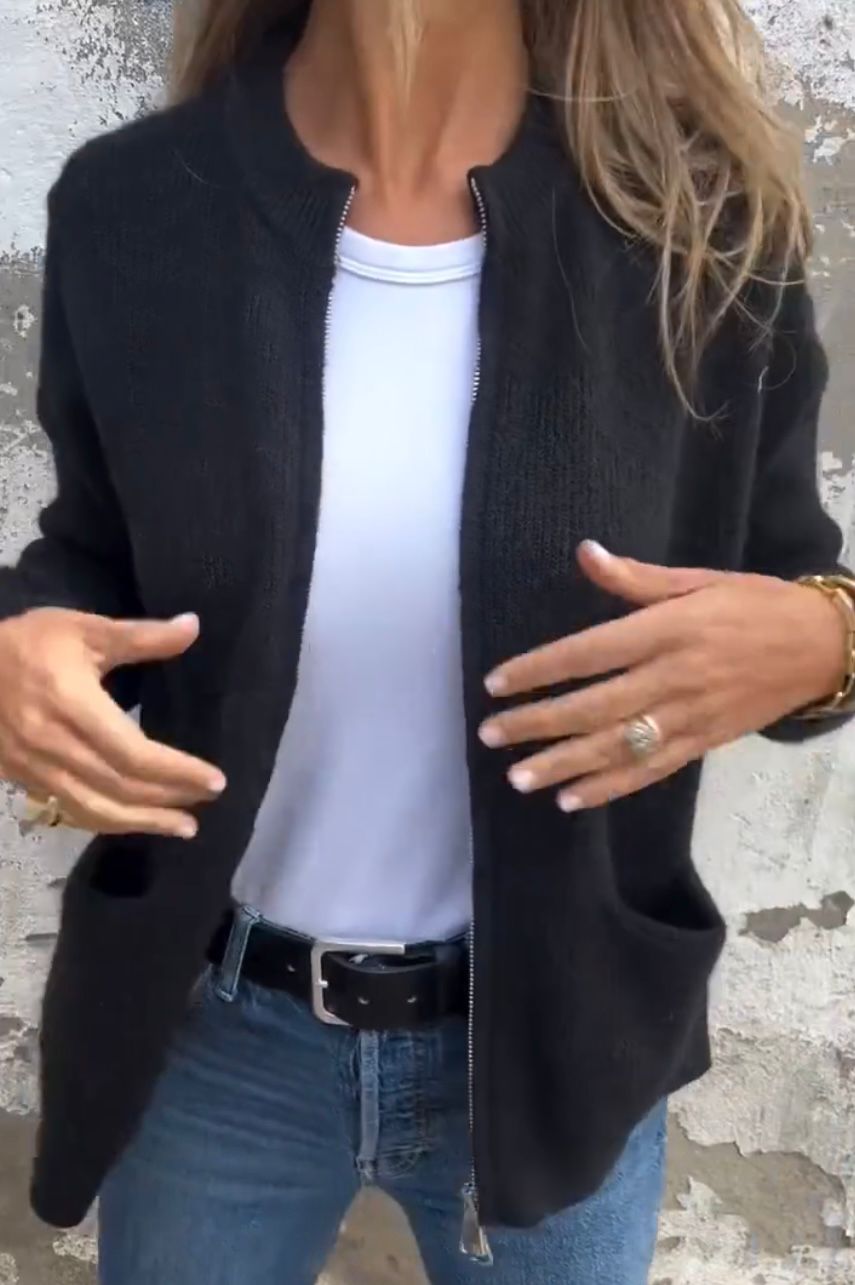 Solveig | Women's Ribbed Knit Zip Up Cardigan