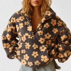 Junie | Women's Sherpa Fleece Floral Sweater with Quarter-Zip