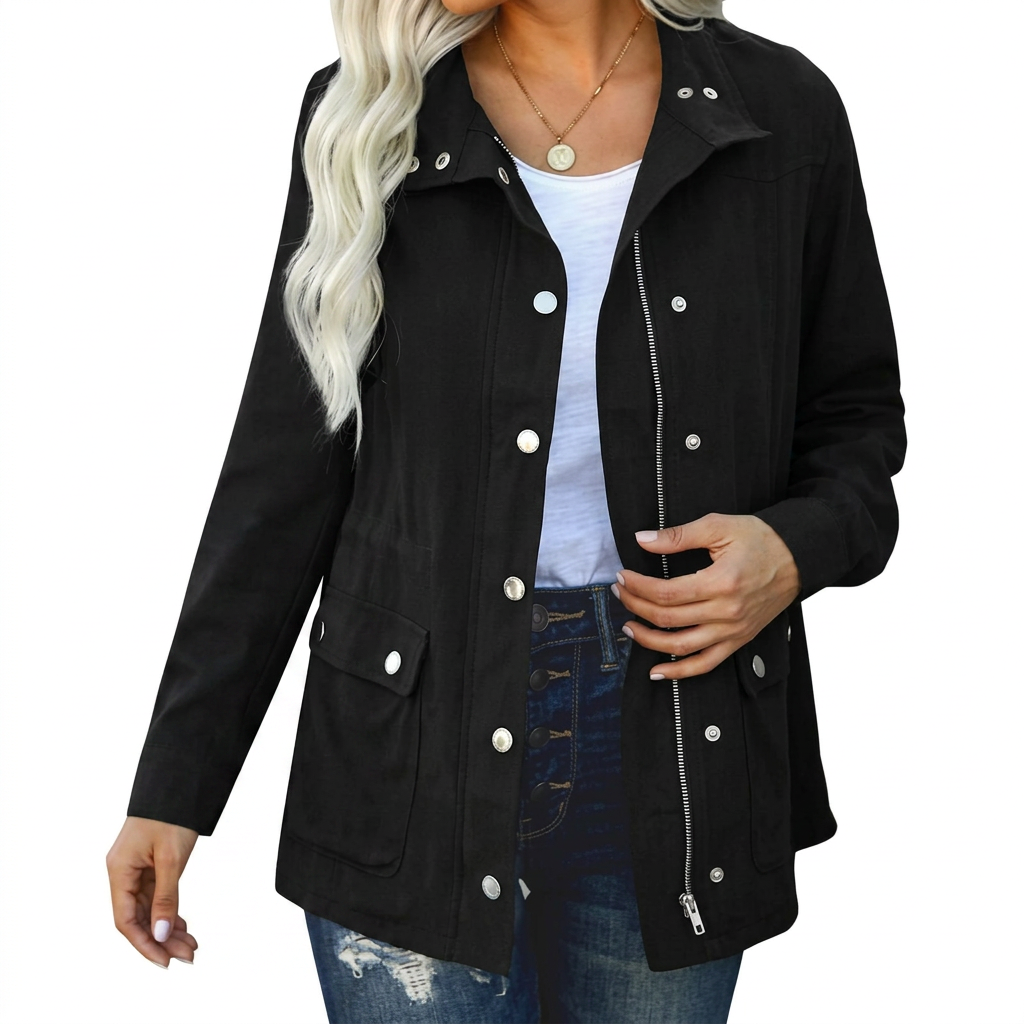 Odessa | Women's Snap-Button Zip-Front Cotton Field Jacket
