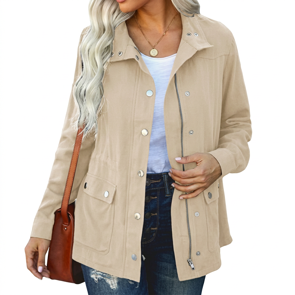 Odessa | Women's Snap-Button Zip-Front Cotton Field Jacket