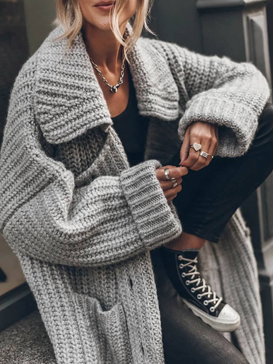 Zara | Women's Oversized Chunky Rib-Knit Longline Cardigan