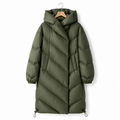 Ingrid | Women's Long Down Puffer Coat with Chevron Quilting and Hood