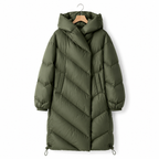 Ingrid | Women's Long Down Puffer Coat with Chevron Quilting and Hood