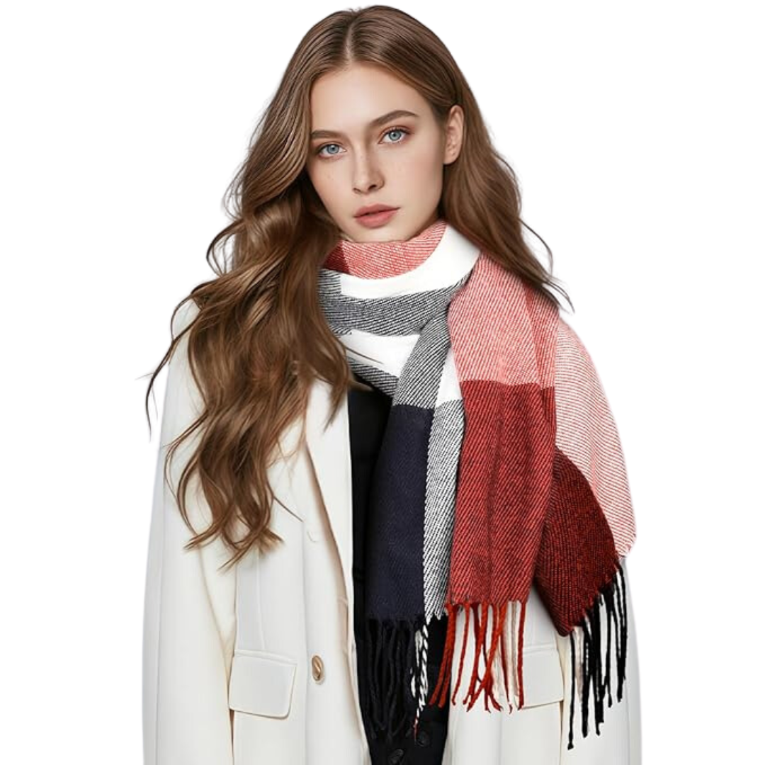 Lucy | Women’s Block Check Scarf with Fringe