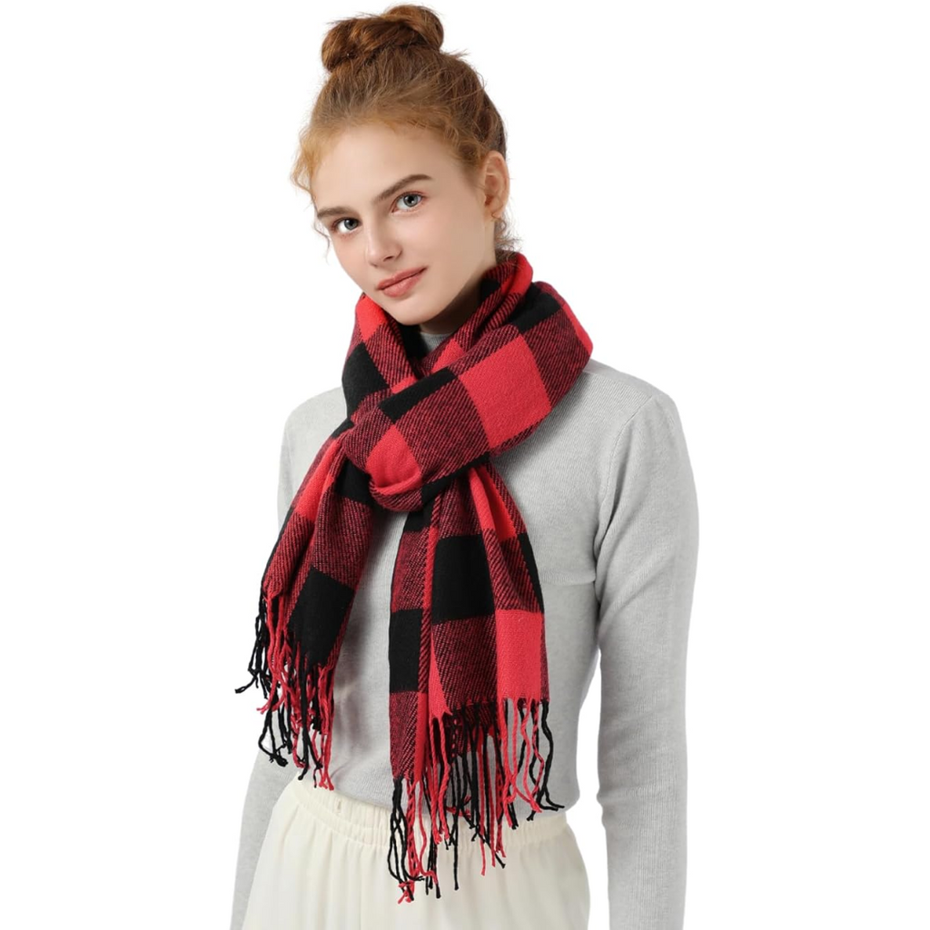 Lucy | Women’s Block Check Scarf with Fringe