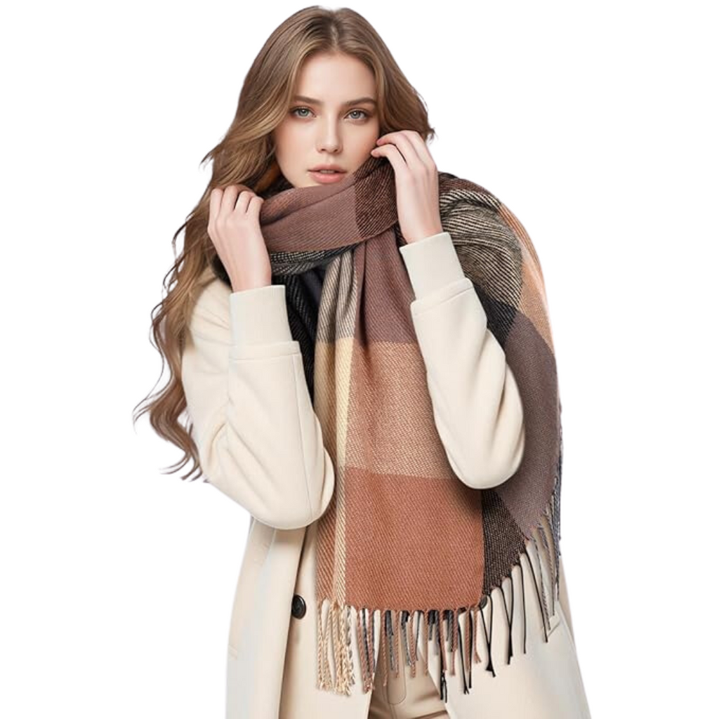 Lucy | Women’s Block Check Scarf with Fringe